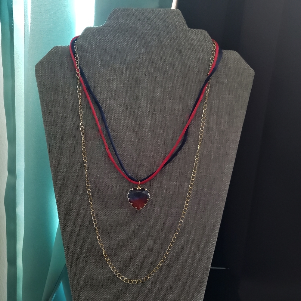Handmade Blue to Red Tourmaline Heart ❤ 💙 Necklace